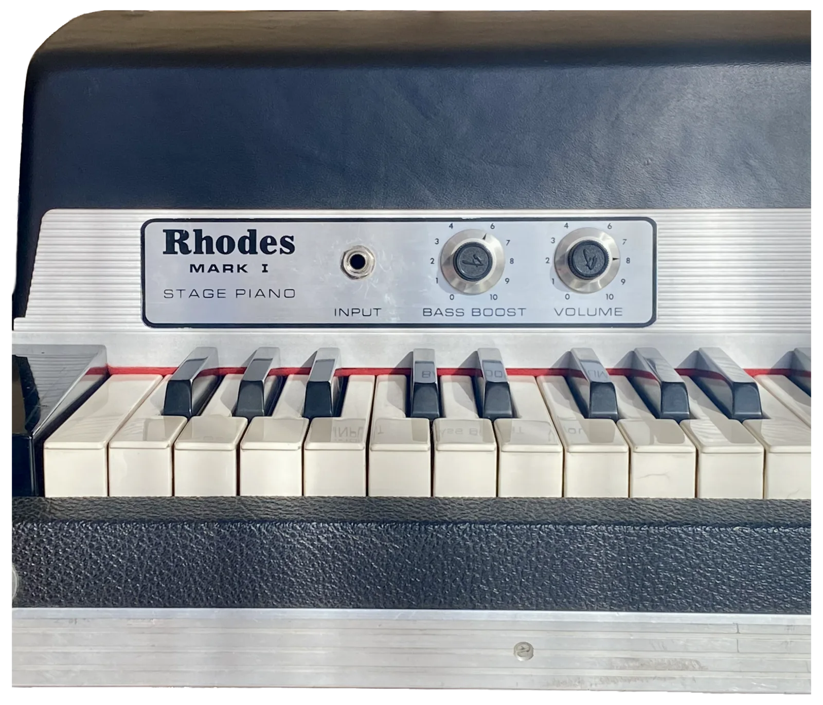 Rhodes Mark I Stage Piano namerail, detail